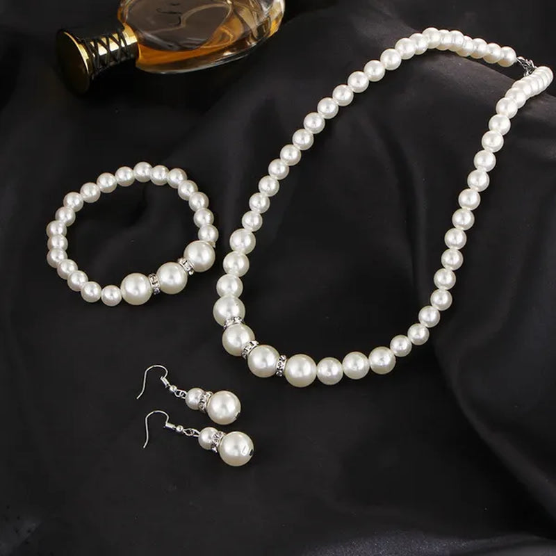 Wedding Jewelry Set Bride Bridesmaid Elegant Princess  Crystal Necklace Earrings Bracelet Pearl Jewelry Set For Women Girl