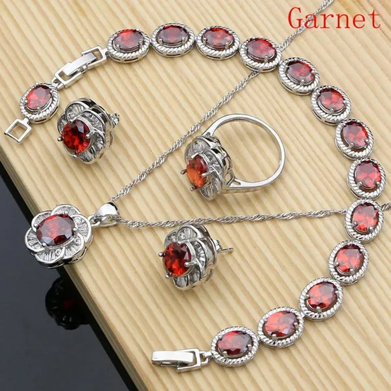 12 Colors Gemstone Jewelry Kits 925 Silver Jewelry Sets Sapphire Amethyst Ruby Emerald Charm for Wedding Women