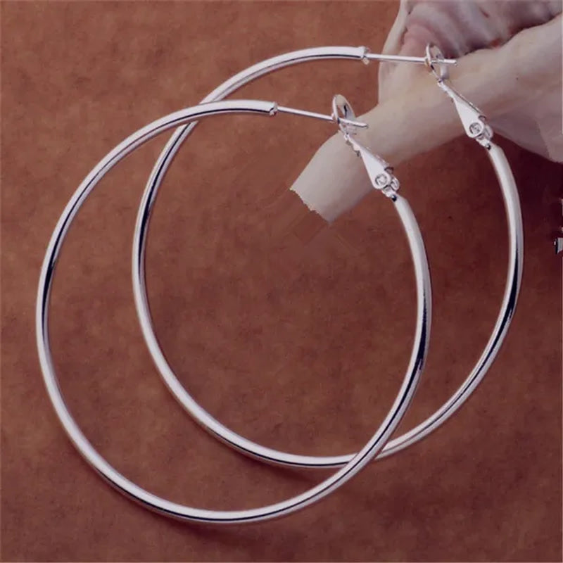 Exaggerate Big Smooth Circle Hoop Earrings, 925 Sterling Silver Round Loop Earrings for Women Wedding Engagement Party Fashion Jewelry
