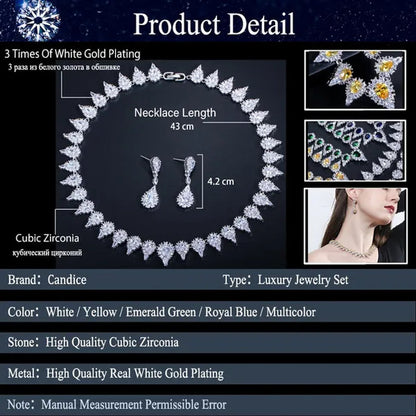 CANDICE White Gold Plating Sparkling Cubic Zirconia Choker Necklace Sets with Dangle Earrings Inlay Crystal Citrine Yellow Stone Evening Party Jewelry Set for Women