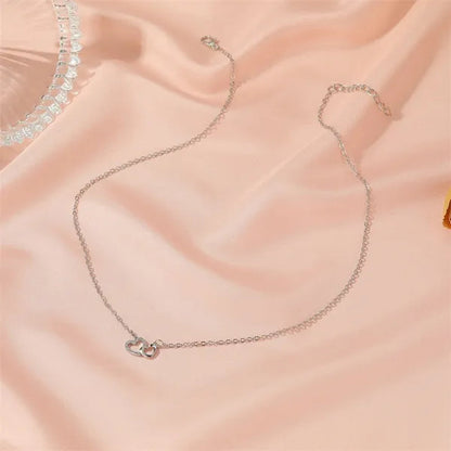 Fashion Gold and Silver Double Heart Necklace Necklace Crystal Diamond Pendant Necklace Gift for Woman
