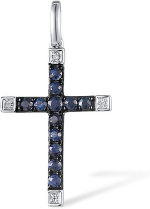 10K Solid Gold Gemstone Genuine Diamond Dainty Cross Pendant without Chain for Women