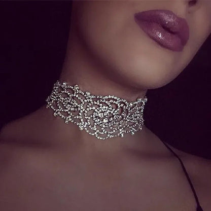 Full Diamond Pendant Necklace Crystal Rhinestone Choker Collar Women Wedding Jewelry