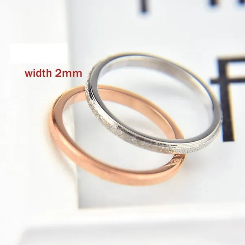 2mm Rose Gold and Silver Sandblast Ring Titanium Steel Wedding Band for Women Girl Size 3-10