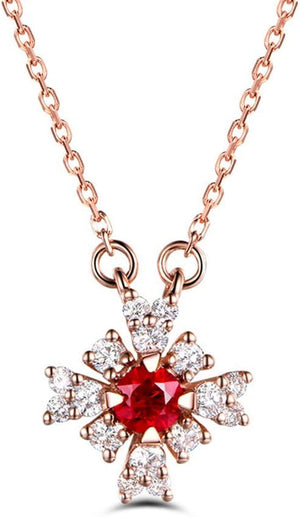 Natural Red Ruby Diamond Pendant Solid 14K Rose Gold Antique 925 Sterling Silver Necklace Chain Retro
