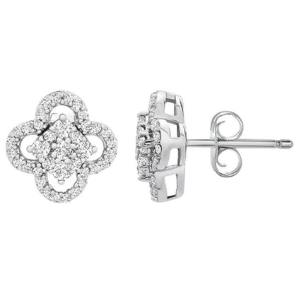 0.25 CT. T.W. I-I1 White Gold Diamond Clover Flower Stud Earrings