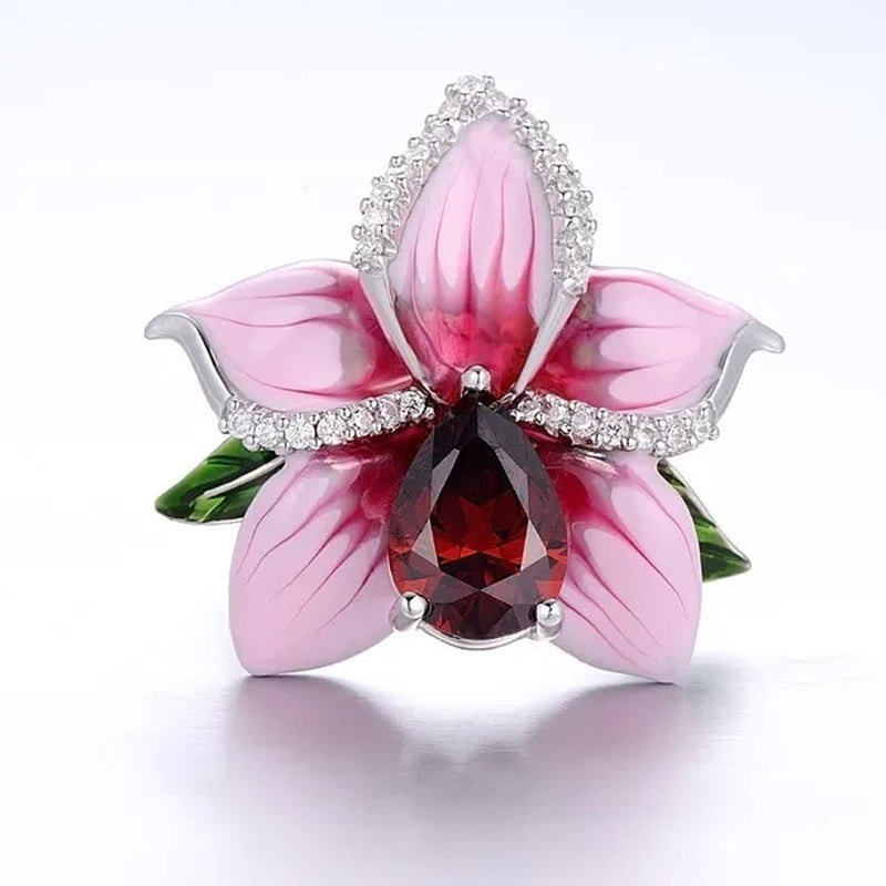 Woman'S Rose Ring Jewelry 925 Sterling Silver Natural Gem Ruby Diamond Ring Bridal Party Engagement Wedding Ring Jewelry Size US5-11