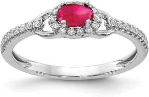14K White Gold Diamond and Cabochon Ruby Ring Fine Jewelry for Women Gifts for Her, Size 7