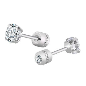 1Pc/1Pairs Silver Plated Cubic Zirconia Stud Earrings for Women Men Stainless Steel Jewelry Size: 2-6Mm