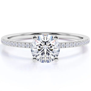 1.75 Carat round Cut Moissanite and Diamond Pave Engagement Ring in 10K White Gold