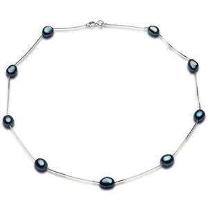 Real Pure 925 Sterling Silver Chain Necklace For Women Party Gift Natural Baroque Black Pearl Necklace Fine Jewelry Wholesale