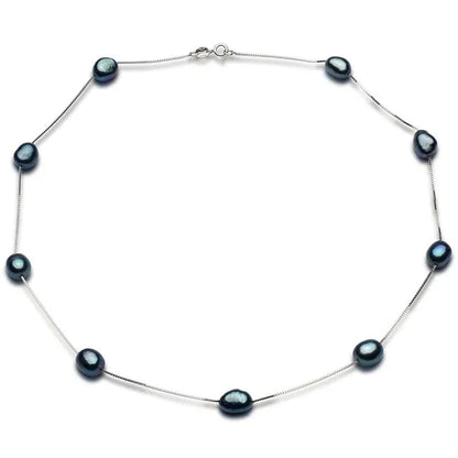 Real Pure 925 Sterling Silver Chain Necklace For Women Party Gift Natural Baroque Black Pearl Necklace Fine Jewelry Wholesale