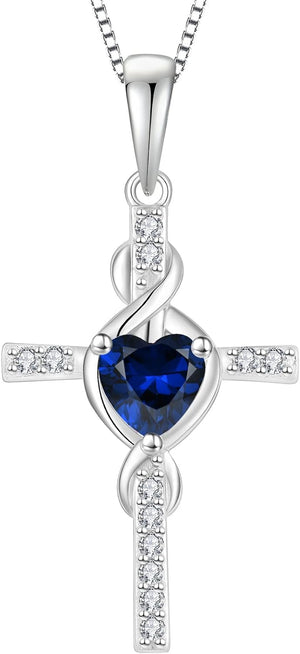 Cross Infinity Necklace 925 Sterling Silver Heart Birthstone Pendant Jewelry Christian Gift for Women Her