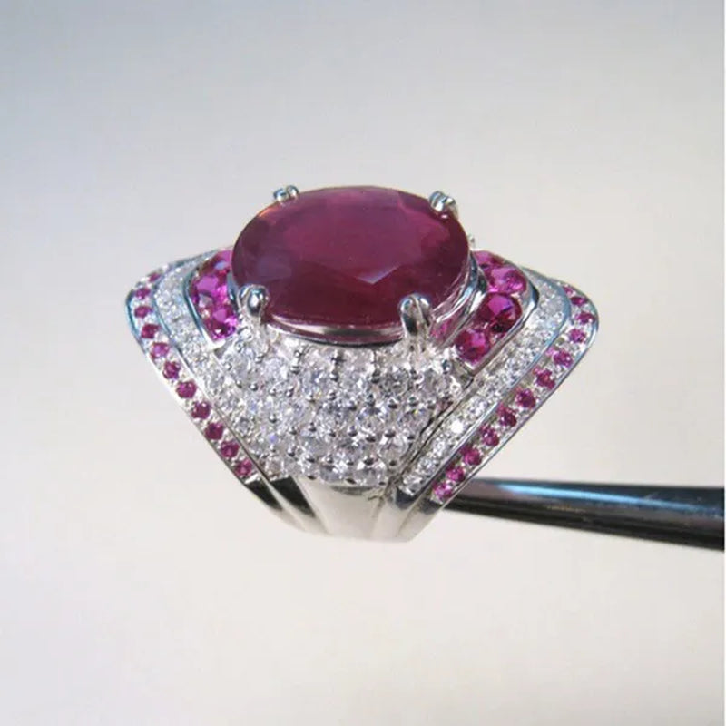 Hot Lady Jewelry 925 Sterling Silver Natural 8.96Ct Ruby Diamond Wedding Engagement Ring Size 6-10