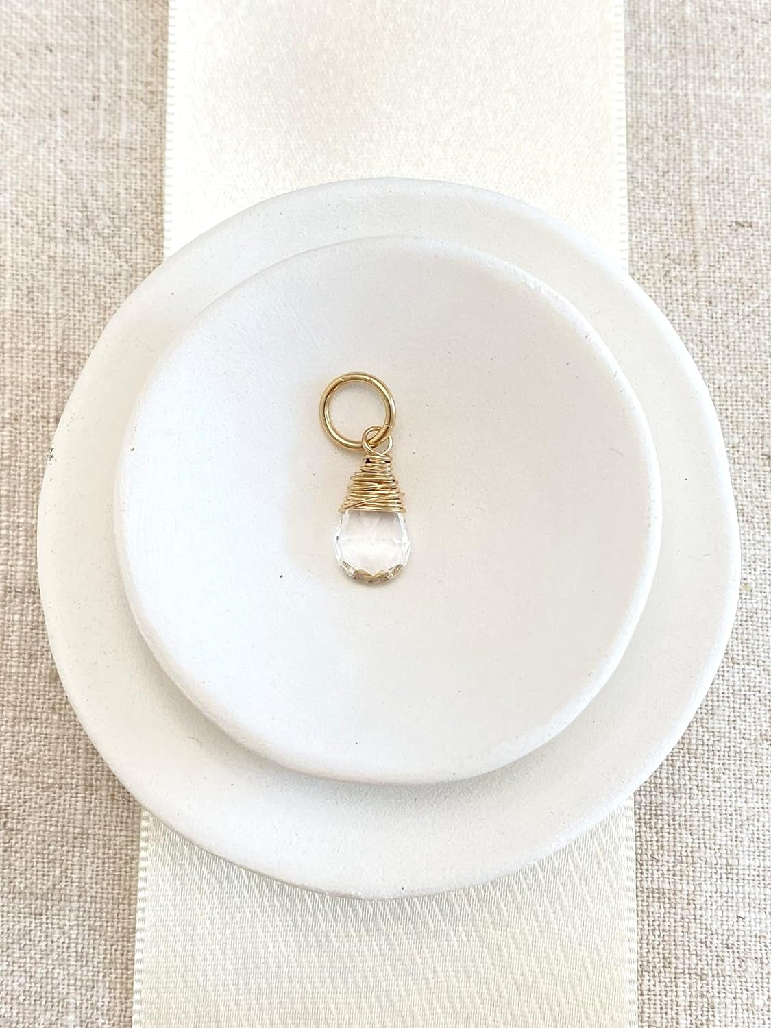 Gold April Birthstone Charm for Necklace or Bracelet - Small Wire Wrapped Crystal Quartz Briolette Pendant