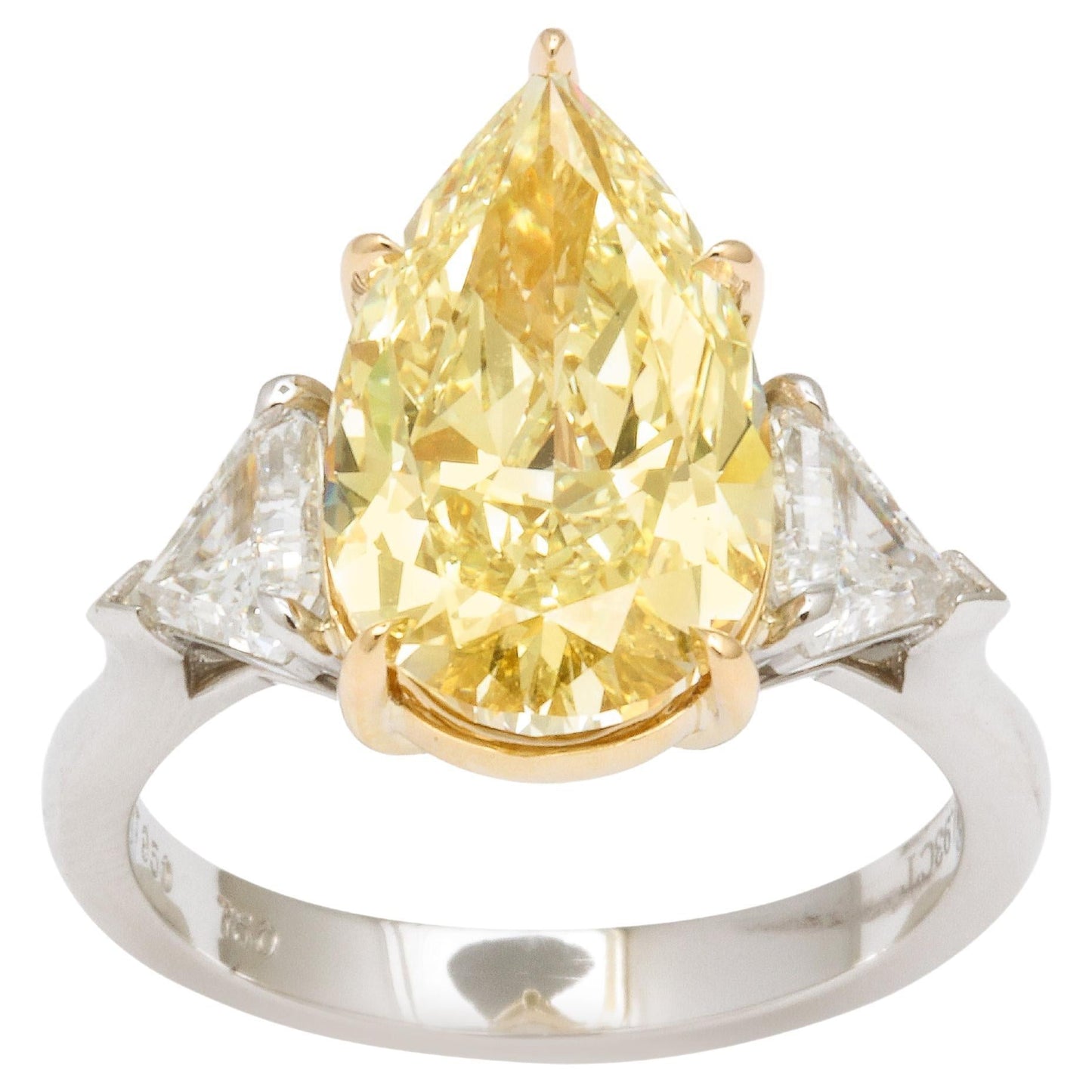 GIA Certified 4.57ct Fancy Yellow Pear Diamond Engagement Ring Platinum