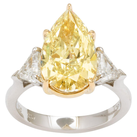 GIA Certified 4.57ct Fancy Yellow Pear Diamond Engagement Ring Platinum