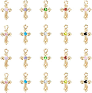 100Pcs 10Colors Rhinestone Tiny Cross Charms Alloy Crystal Mini Crucifix Pendant Beads for Catholic Jewelry Making Necklace Bracelet Earring Keychain DIY Gift Idea Handmade
