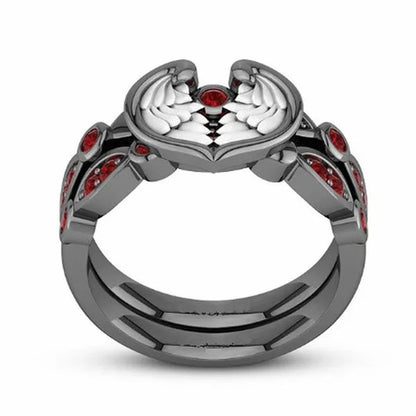 2 Pieces/Set Beautiful Women Fashion Exquisite Jewelry Classic Creative Angel Wings Heart Ring Elegant Princess Red Zircon Ring Set Romantic Bridal Engagement Wedding Ring Set Anniversary Birthday Party Christmas Gift Ring Set Jewelry Size US4-11