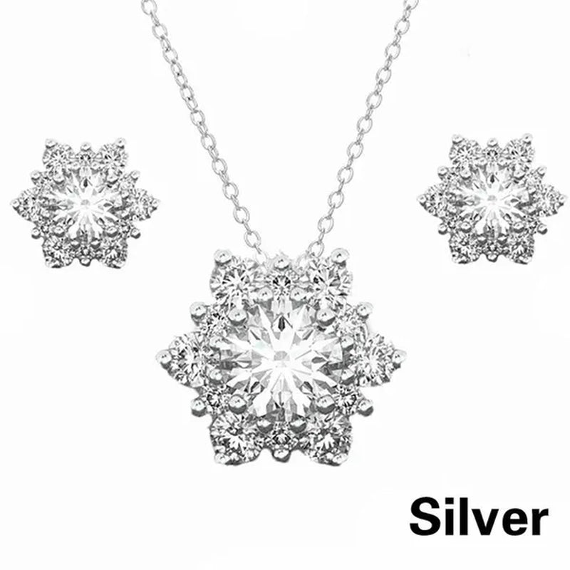 3 Pcs/set 925 Silver Natural Gem AAA CZ Snowflake Antique Necklace Earrings Christmas Snowflake Jewelry Gift