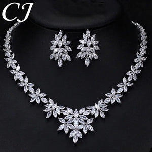 CANDICE High Quality White Gold Plated Wedding Jewelry Set Pave Luxury CZ Stone African Nigerian Big Flower Dangle Earrings Necklace for Bride