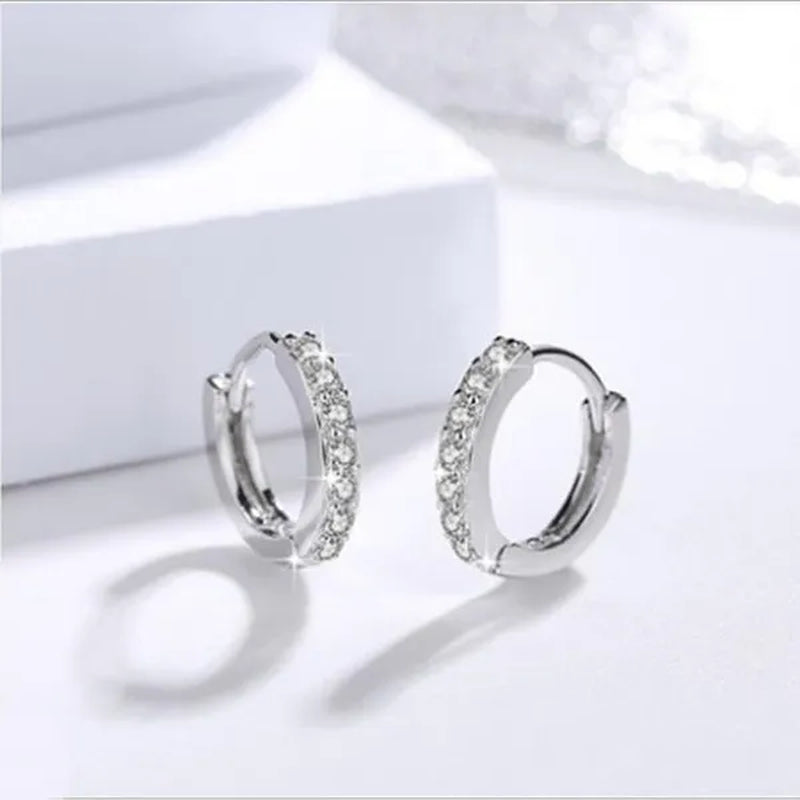 925 Sterling Silver Crystal Circle Earring For Women Making Jewelry Gift Wedding Party Engagement E024