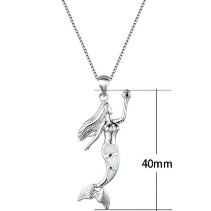 Heat! New Fashion Mermaid Fire Opal 925 Silver Pendant Necklace Bridal Personality Glamour Wedding Jewelry  5 colors