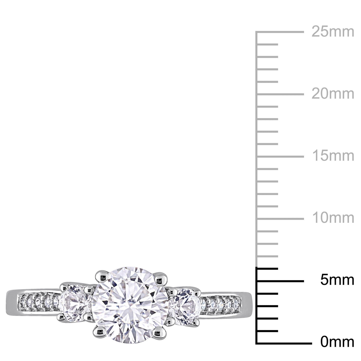 Women'S Engagement Anniversary Bridal 1 1/3 CT. round Created White Sapphire Round-Cut Diamond Accent (G-H, I2-I3) 10Kt White Gold 3-Stone Ring with 4 Prong/Pave Setting & Shoulder Diamonds