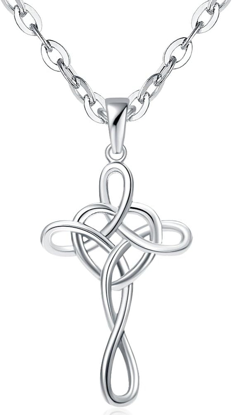 Jewelers Stainless Steel Love Knot Heart Shaped Cross Pendant Necklace