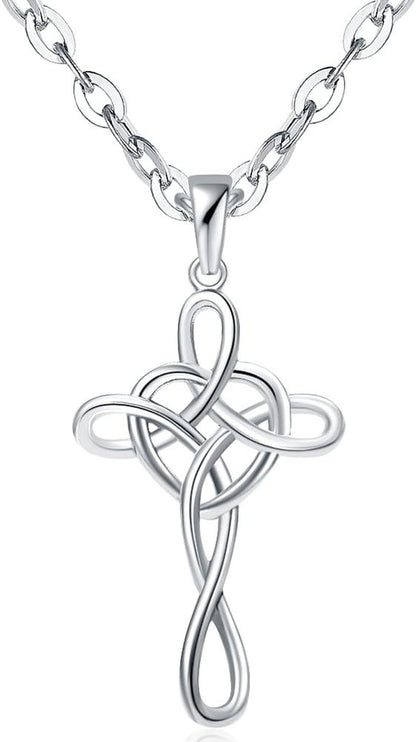 Jewelers Stainless Steel Love Knot Heart Shaped Cross Pendant Necklace