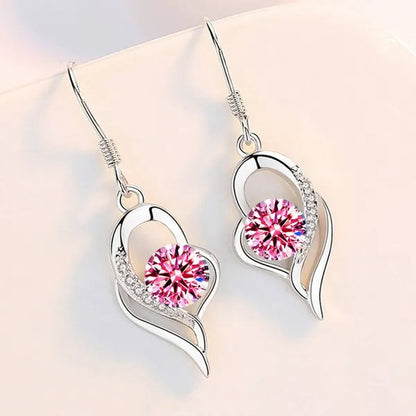 1 Pair Romantic and exquisite 925 standard Sterling Silver Diamond Love Earrings Love Heart Star White Sapphire Diamond Stud Earrings for Women Wedding Engagement Bride Jewelry Gift