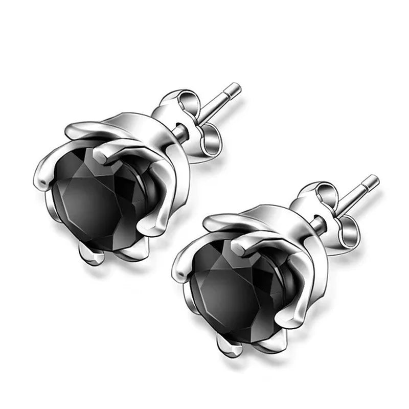 Women'S and Men'S Fashion Jewelry Unisex Exquisite Cubic Zirconia round Earring ,Womens and Mens 925 Sterling Silver Stud Earrings.2 Colors Black/White Milkle Gift (A Pair)