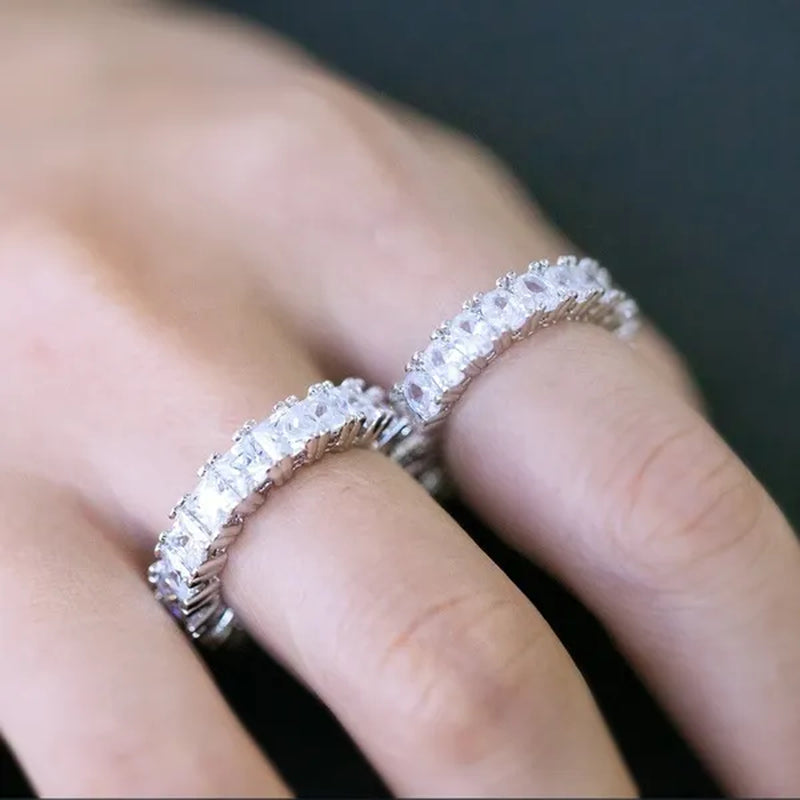 For Beauties! 1PC  Pave Setting Square Heart Oval T-Shape Simulated Diamond CZ Eternity Band Engagement Wedding Stone Rings