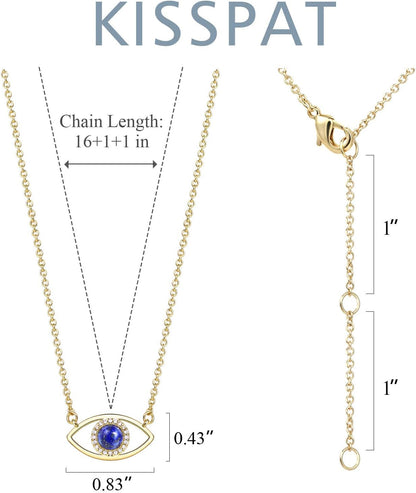 14K Gold Dainty Evil Eye Necklace for Women | Gemstone Necklace | Real Crystal Necklace for Women