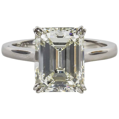 Elegant 4.26 Carat GIA Emerald Cut Diamond Platinum Solitaire Ring