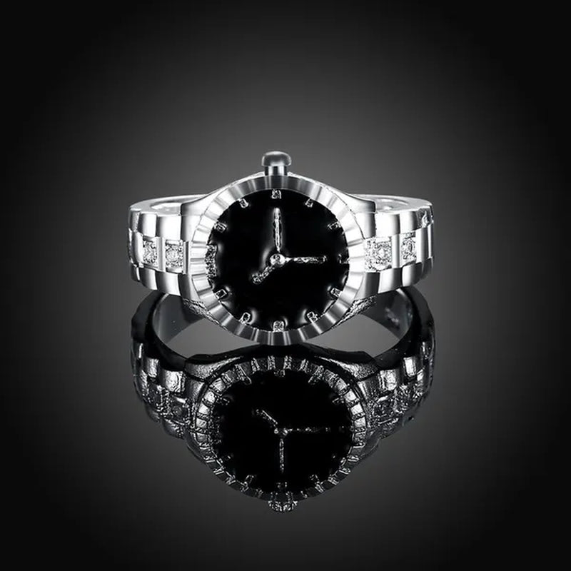 Creative 925 Sterling Silver AAA Zircon Watch Shape Ring for Women Fashion Wedding Engagement Party Gift Charm Jewelry