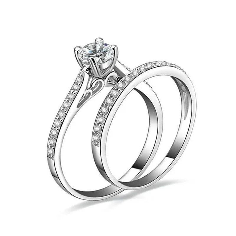 1.3ct Cubic Zirconia Anniversary Wedding Band Engagement Solitaire Ring Bridal Sets 925 Sterling Silver