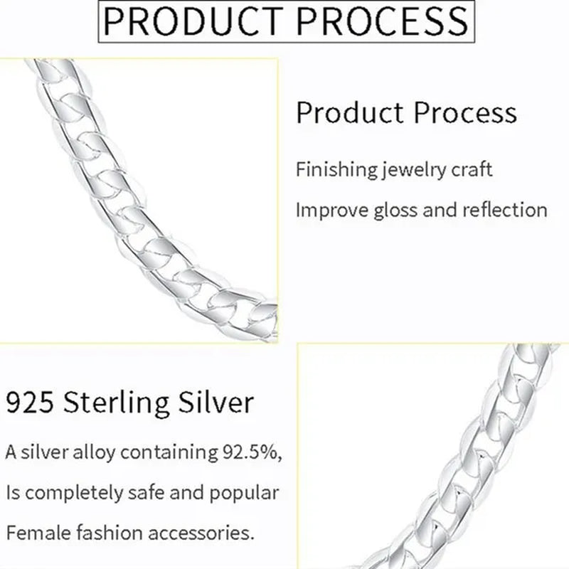 925 Sterling Silver Jewelry Set Flat Sideways Necklace Bracelet Chain for Men and Women-Fashion Wedding Engagement Jewelry-Genuine Sterling Silver