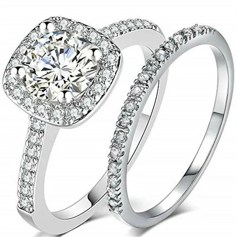 Exquisite Womens White Gold/Yellow Gold/Rose Gold/Black Gold White Zircon Wedding Jewelry Bridal Ring Set Size 6-10 Arrow