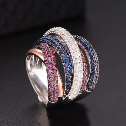 Gloriya Luxury Indian Yellow Gold Plated Women Statement Jewelry Micro Pave African Tiny AAA Cubic Zirconia Wedding Party Large Finger Ring for Ladies