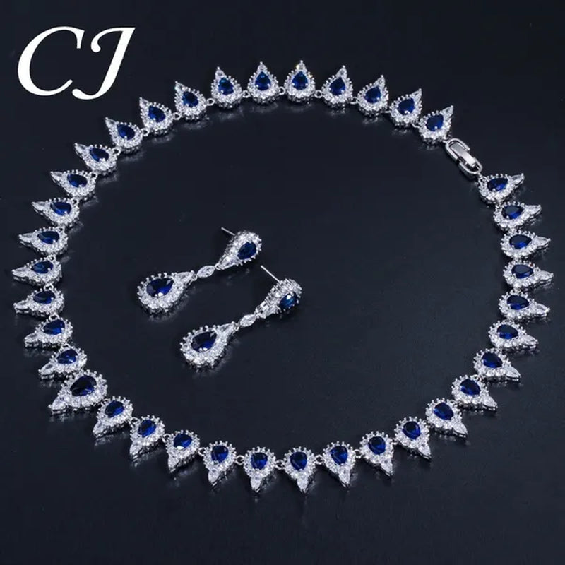 CANDICE Stunning Pave Yellow Citrine Luxury Jewelry Pear Shape CZ Crystal Choker Necklace And Earrings Bride Set for Women Party Wedding Accessories