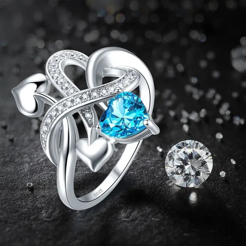 6Mm Heart Cut Ruby & Aquamarine & Topaz 925 Sterling Silver Jewelry Vintage Wedding Engagement Rings Romantic Bride Engagement Anniversary Ring Size 6-10