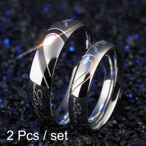 2 pcs / set . Heart of love couple titanium steel wedding rings for women fashion jewelry woman accessories silver ring women for man