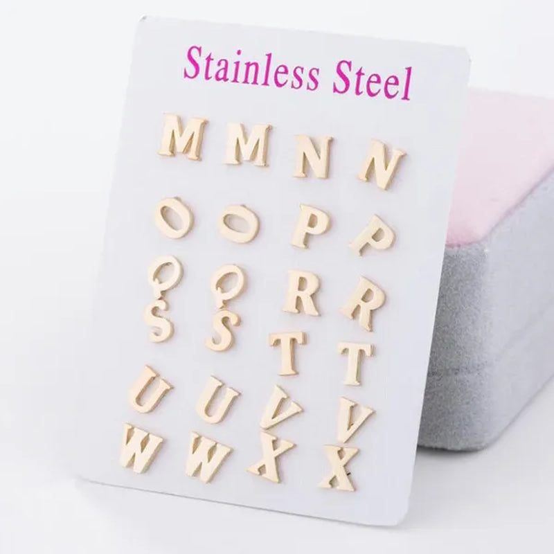 Fashion Stainless Steel Alphabet Stud Earring Lovely Tiny A-Z Letter Earrings Cute Simple Jewelry for Women Men Girls Gift