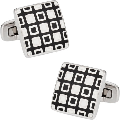 Black White Enamel Square Cufflinks with Presentation Box