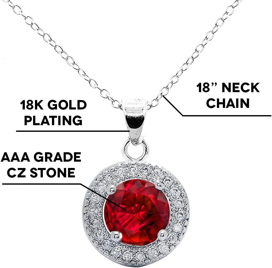 Mariah 18K White Gold round Cut CZ Halo Gemstone Pendant Necklace - Cubic Zirconia Halo Cluster Necklace W/Solitaire Rhinestone Crystal - Wedding Anniversary Jewelry