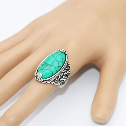 Wholesaler Lot 5Pcs Bohemian Wave Sapphire Ring Retro Turquoise White Black Red Green Blue Ring Women Jewelry