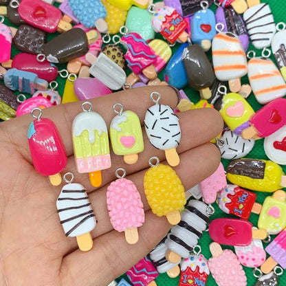 30pcs Random Colorful Ice Cream Pendant Charms, Eco-friendly Resin Ice-Lolly Shape Pendant Charms for Necklace Bracelet Key Chain DIY Jewelry Making Pendants