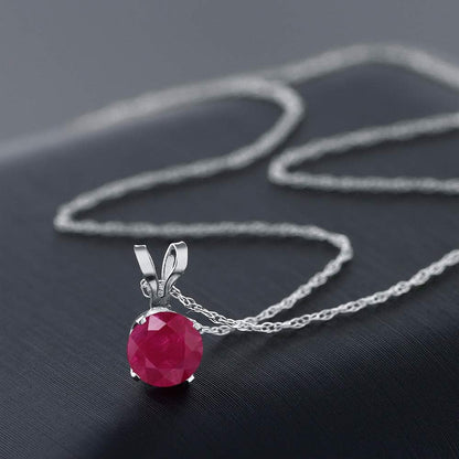 14K White Gold Red Ruby Pendant Necklace for Women (0.55 Cttw, Gemstone July Birthstone, round 5MM, with 18 Inch Chain)