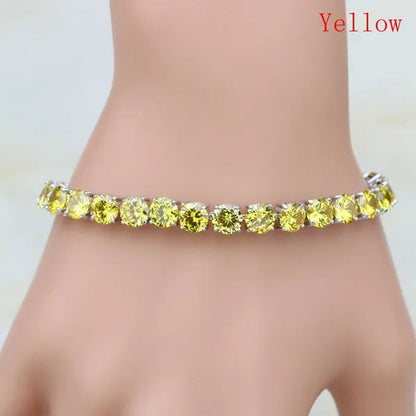 925 Sterling Silver Jewelry Black Sapphire White Topaz round Link Chain Bracelet 7 Inch for Women Wedding Free Gift Box
